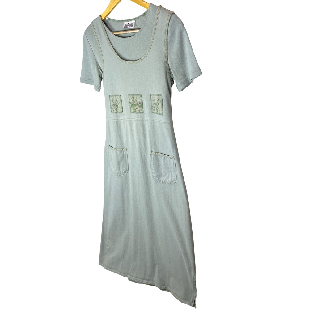 Nina Piccalino Vintage Sage Green Cotton Floral Patch Maxi Dress Womens Small - Picture 10 of 11